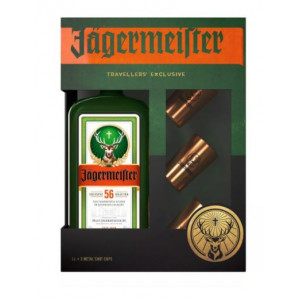 Lichior Jagermeister 35%, 1L + 3 cupe de metal, NM25949