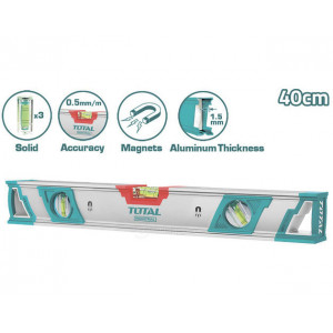 Nivela magnetica din aluminiu cu bula Total Industrial, 40 cm, NM/ TMT24086M, Turcoaz