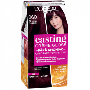 Vopsea de par semi-permanenta fara amoniac L'Oreal Paris Casting Creme Gloss 360 Cireasa Neagra, 180 ml