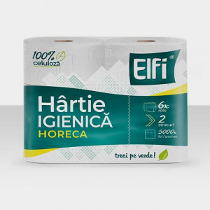 Hartie Igienica Elfi Horeca, 2 straturi, 6 Role, 5000 foi, Alb