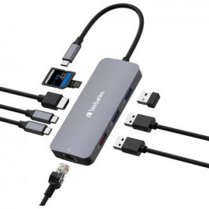 Hub multiport Verbatim USB-C, 9 porturi, NM/ 32152, Gri