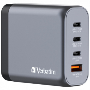 Incarcator Verbatim GaN, 140 W, USB-C + USB-A, NM/ 32203, Gri - Img 1