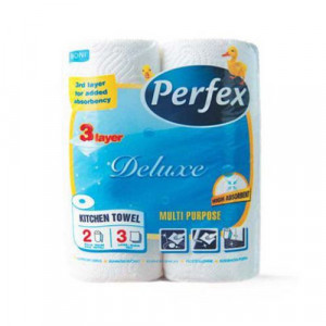 Prosoape de bucatarie Perfex Deluxe, 2 role, 3 straturi, 43 foi/rola, Alb