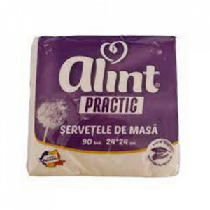 Servetele de masa Alint Practic, 1 strat, 24 x 24 cm, 90 buc, Alb - Img 1