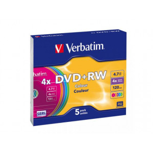 Verbatim DVD+RW 4X COLOR SLIM CASE 5PK