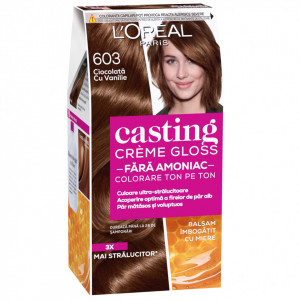 Vopsea de par semi-permanenta fara amoniac L'Oreal Paris Casting Creme Gloss 603 Ciocolata cu vanilie, 180 ml