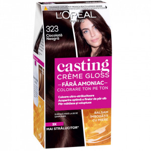 Vopsea de par semi-permanenta fara amoniac L'Oreal Paris Casting Creme Gloss 323 Ciocolata Neagra, 180 ml