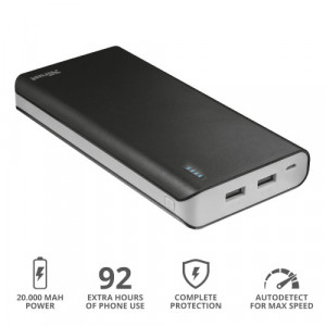 Baterie externa Trust Primo 20000 mAh, 5 V, incarcare rapida, NM/ 21795, Negru