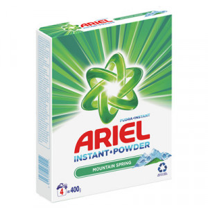 Detergent automat pudra Ariel Mountain Spring, 4 spalari, 400 g, Alb/Verde - Img 1