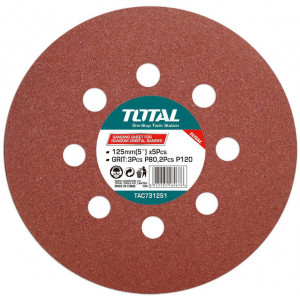 Disc hartie abraziva Total TAC731251/NM, diametrul 150 mm, P40x2, P60x2, P80 x 3, P120 x 3, Maro