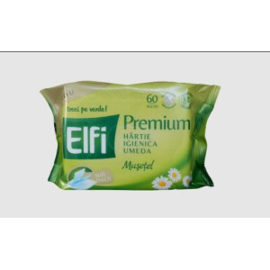Hartie igienica umeda Elfi Premium, 60 buc, Musetel, Alb