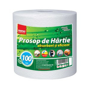 Prosop de bucatarie Sano, 1 rola, 2 straturi, 100 m, 435 foi, 780 g, Alb