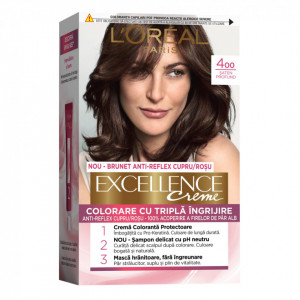 Vopsea de par permanenta cu amoniac L'Oreal Paris Excellence Creme 4 Saten Mediu, 192 ml