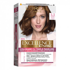Vopsea de par permanenta cu amoniac L'Oreal Paris Excellence Creme 5.3 Saten Deschis Auriu, 192 ml