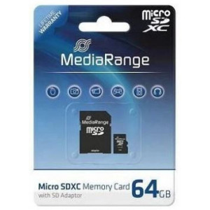 Card de memorie MediaRange MIcro SDHC, 64 GB, clasa 10 + adaptor SD, NM/ MR955, Negru