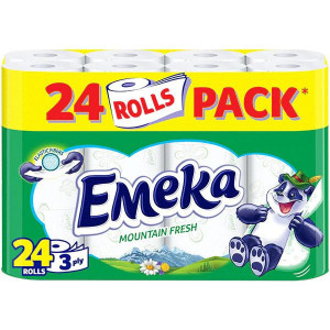 Hartie igienica Emeka Mountain Fresh, 3 straturi, 24 role, Alb
