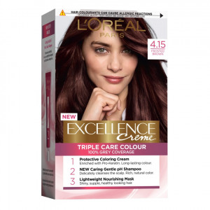 Vopsea de par permanenta cu amoniac L'Oreal Paris Excellence Creme 4.15 Saten Mediu Glacial, 192 ml