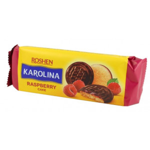 Biscuiti glazurati cu umplutura de jeleu de zmeura Roshen Karolina 135g, NM21826