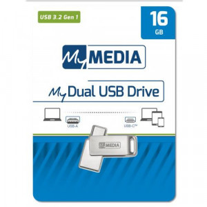 Memorie USB 3.2 MyMedia Dual, Gen 1, 16 GB, 39.7 x 12.2 x 7 mm, NM/ 69268, Argintiu