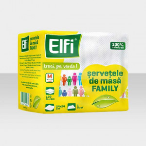 Servetele de masa Elfi Family, 1 strat, 25 x 25 cm, 100 buc, Alb - Img 1