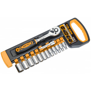 Set de 14 chei tubulare de 1/4" cu maner cu clichet Cr-V, In