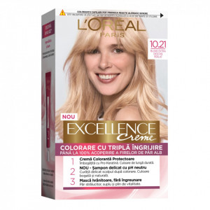 Vopsea de par permanenta cu amoniac L'Oreal Paris Excellence Creme 10.21 Blond Foarte Foarte Deschis Perlat, 192 ml