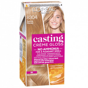Vopsea de par semi-permanenta fara amoniac L'Oreal Paris Casting Creme Gloss 8304 Sunny Honey, 180 ml