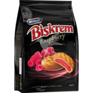 Biscuiti umpluti cu crema de zmeura Biskrem 160g, NM25905