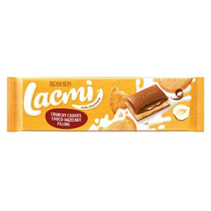Ciocolata cu umplutura de alune, ciocolata si biscuiti crocanti Roshen Lacmi 265g, NM26434