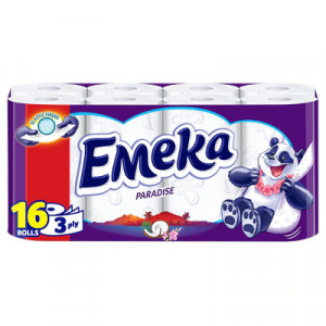 Hartie igienica Emeka Paradise, 3 straturi, 16 role, Alb