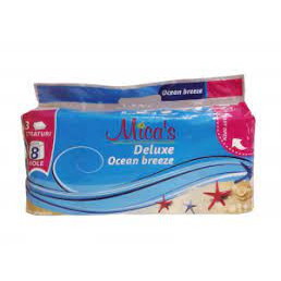 Hartie igienica Micas Delux Ocean Breeze, 3 straturi, 8 role, Alb