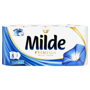 Hartie igienica Milde Cool Blue, 3 straturi, 8 role, Alb
