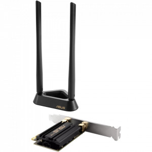 Modul WiFi 6E Asus (802.11ax) PCl-E, AXE5400, Bluetooth 5.2, WPA3, OFDMA si MU-MIMO, NM/ PCE-AXE59BT, Negru - Img 2