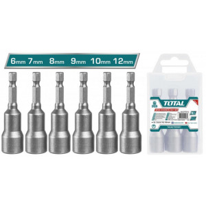 Set 6 chei magnetice Total TAC2765061/NM, tija 1/4" hex, 6-12 mm, lungime 65 mm, Argintiu