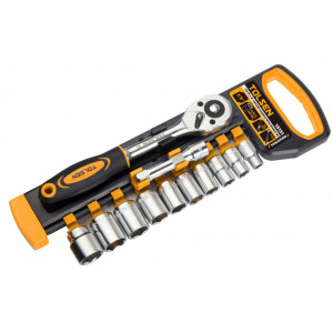 Set de 12 chei tubulare de 3/8" cu maner cu clichet Cr-V, In