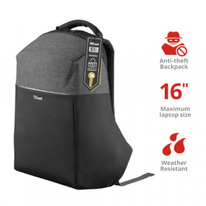 TRUST Nox Anti-theft Backpack for 16 inch laptops - black