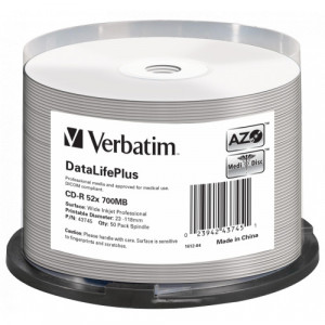 Verbatim CD-R AZO 700MB 52X DL+ WHITE WIDE PRINTABLE SURFACE NON-ID