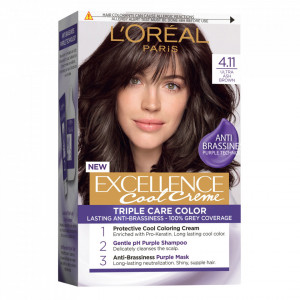Vopsea de par permanenta cu amoniac L'Oreal Paris Excellence Cool Creme 4.11 Ultra Ash Brown, 192 ml