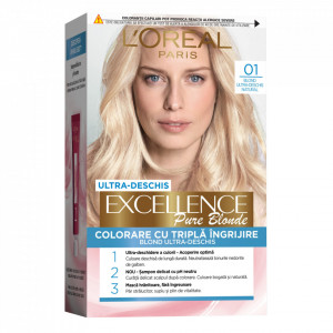 Vopsea de par permanenta cu amoniac L'Oreal Paris Excellence Creme 01 Blond Ultra-Deschis Natural, 192 ml