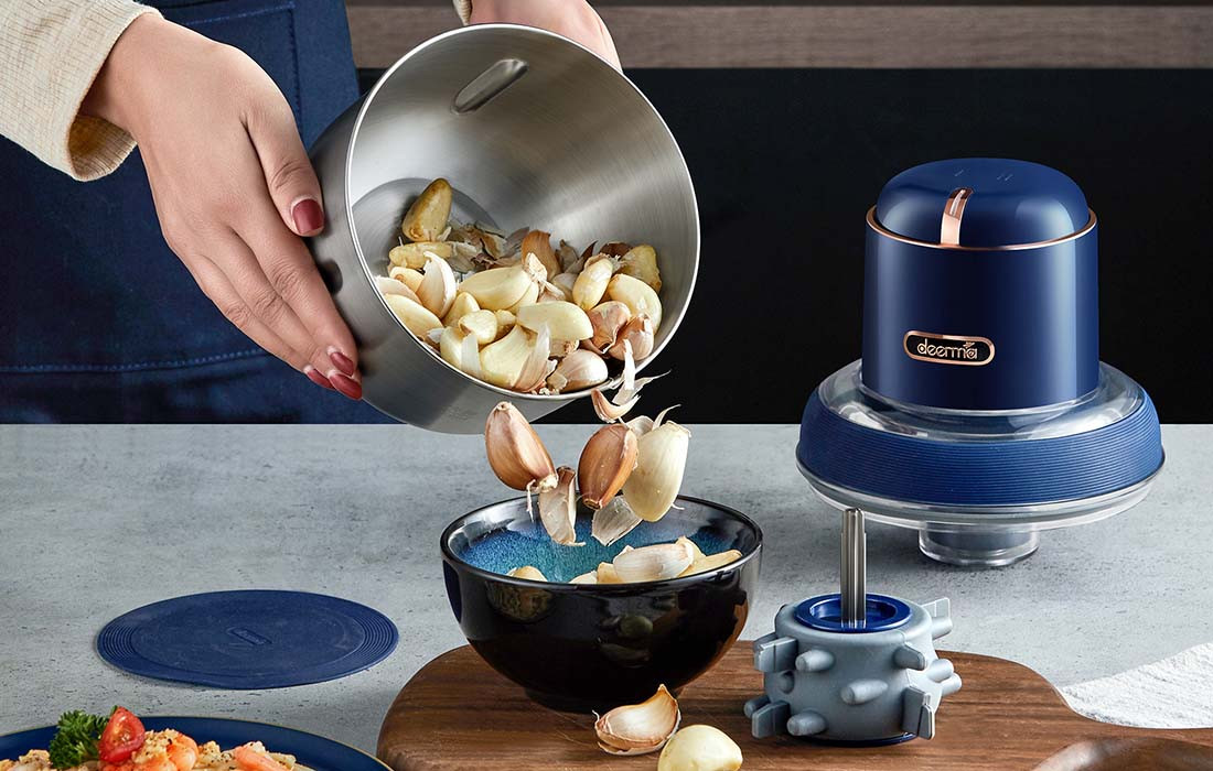 Tocator fara fir cu 3 vase inox, pentru carne, fructe si legume, Deerma Grinder Pro