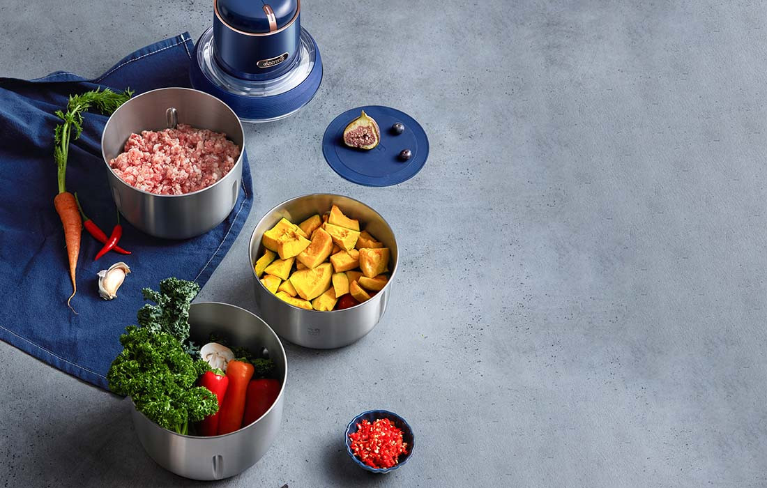 Tocator fara fir cu 3 vase inox, pentru carne, fructe si legume, Deerma Grinder Pro