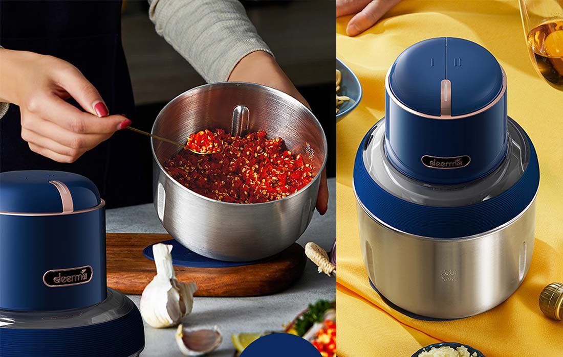 Tocator fara fir cu 3 vase inox, pentru carne, fructe si legume, Deerma Grinder Pro