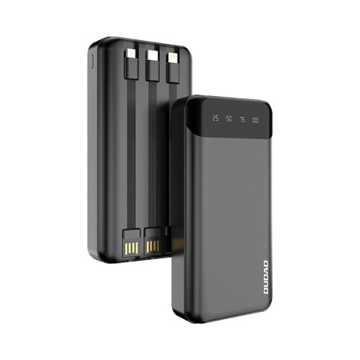 Baterie externa 20000mAh 10W, 3x cabluri integrate (USB-C, iPhone, MicroUSB), Powerbank Dudao K6Pro +, Negru