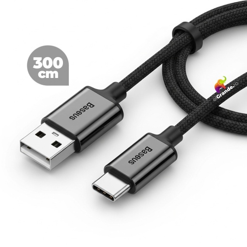 Cablu USB la USB-C 300cm, incarcare rapida + transfer date, cu protectie textila, Baseus