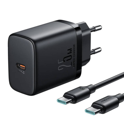 Incarcator retea, 25W, 1xUSB-C, Super Fast Charge, cablu USB-C la USB-C, negru