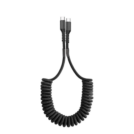 Cablu USB-C la USB-C, Spiralat, tip Arc, 180cm, transfer date si incarcare rapida rapida