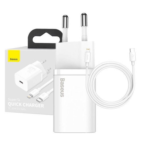 Incarcator retea, 20W, cablu inclus iPhone Lightning , Baseus Super Si Quick Charger 1C, alb