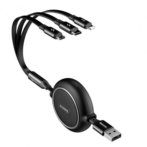 Cablu 3 in 1 USB la USB-C / Iphone (Lightning) / Micro-USB, 120cm, extensibil, retractabil, Baseus