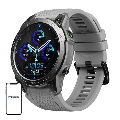 Ceas inteligent Zeblaze Ares 3 Pro, baterie 14 - 30 zile, ecran 1.43", oxigen, puls, apeluri, SmartWatch, gri
