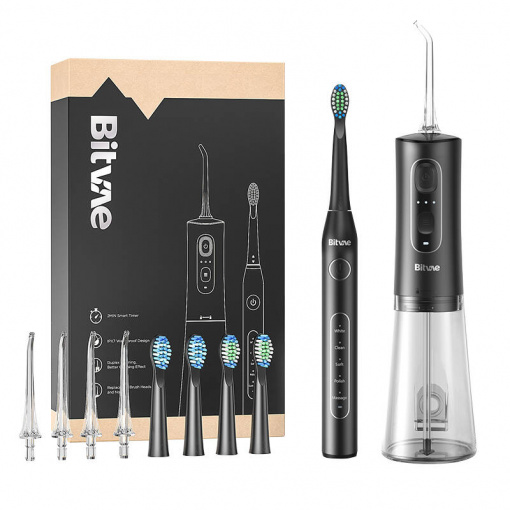 Set Periuta dinti sonică + Irigator Bucal + Set Capete, Bitvae D2+C2 (negru)